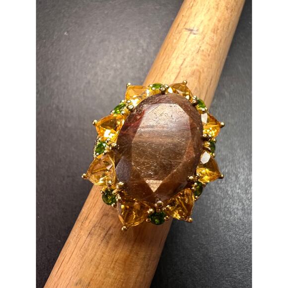 NEW chocolate sapphire multi gem cocktail ring in vermeil size 7 - Picture 15 of 16